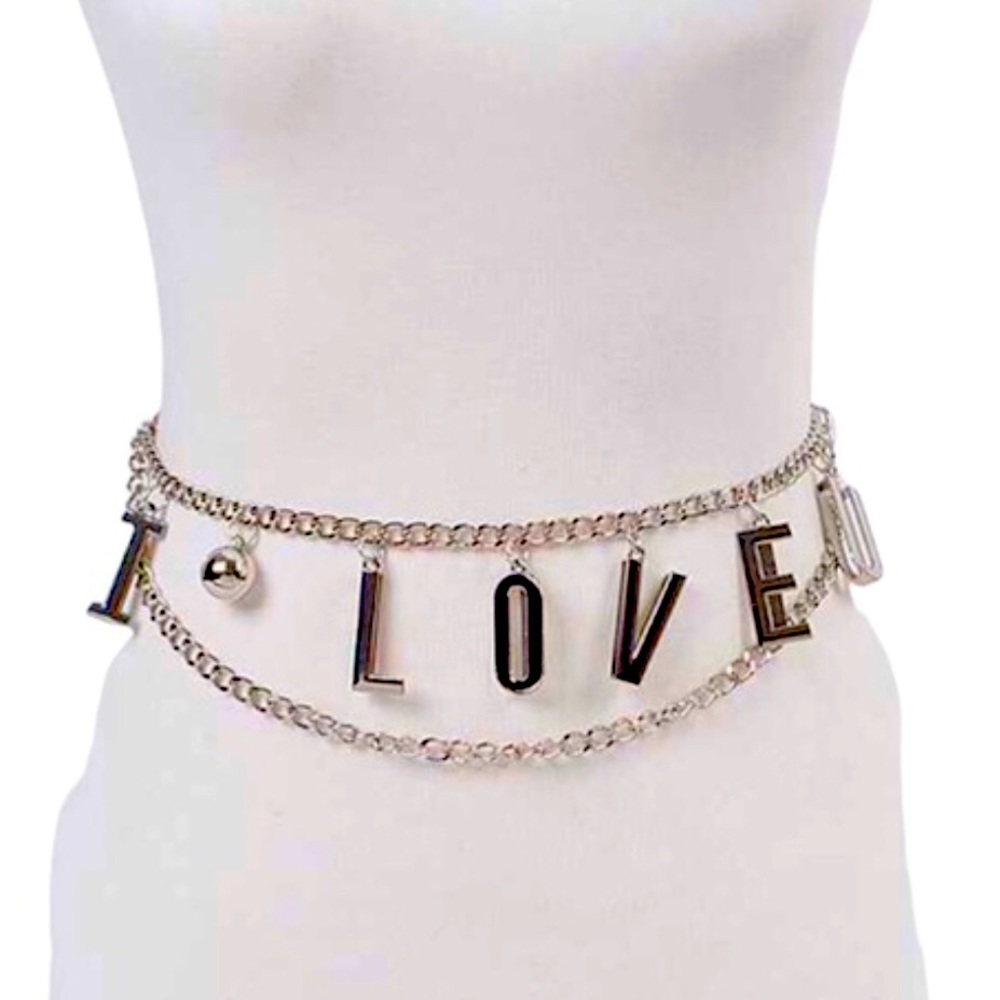 Silver “I LOVE U” Swing Letter Charm Metal Adjustable Chain Statement Be…